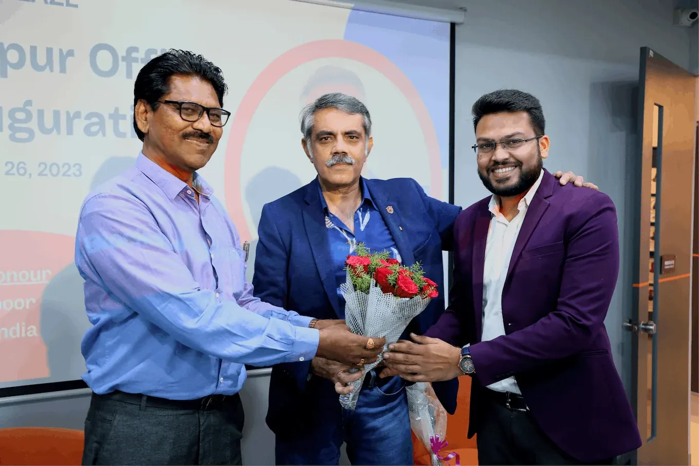 Raj Kapoor being felicitated at the inauguration of Fireblaze AI School's Mate Square office, 26 February 2023