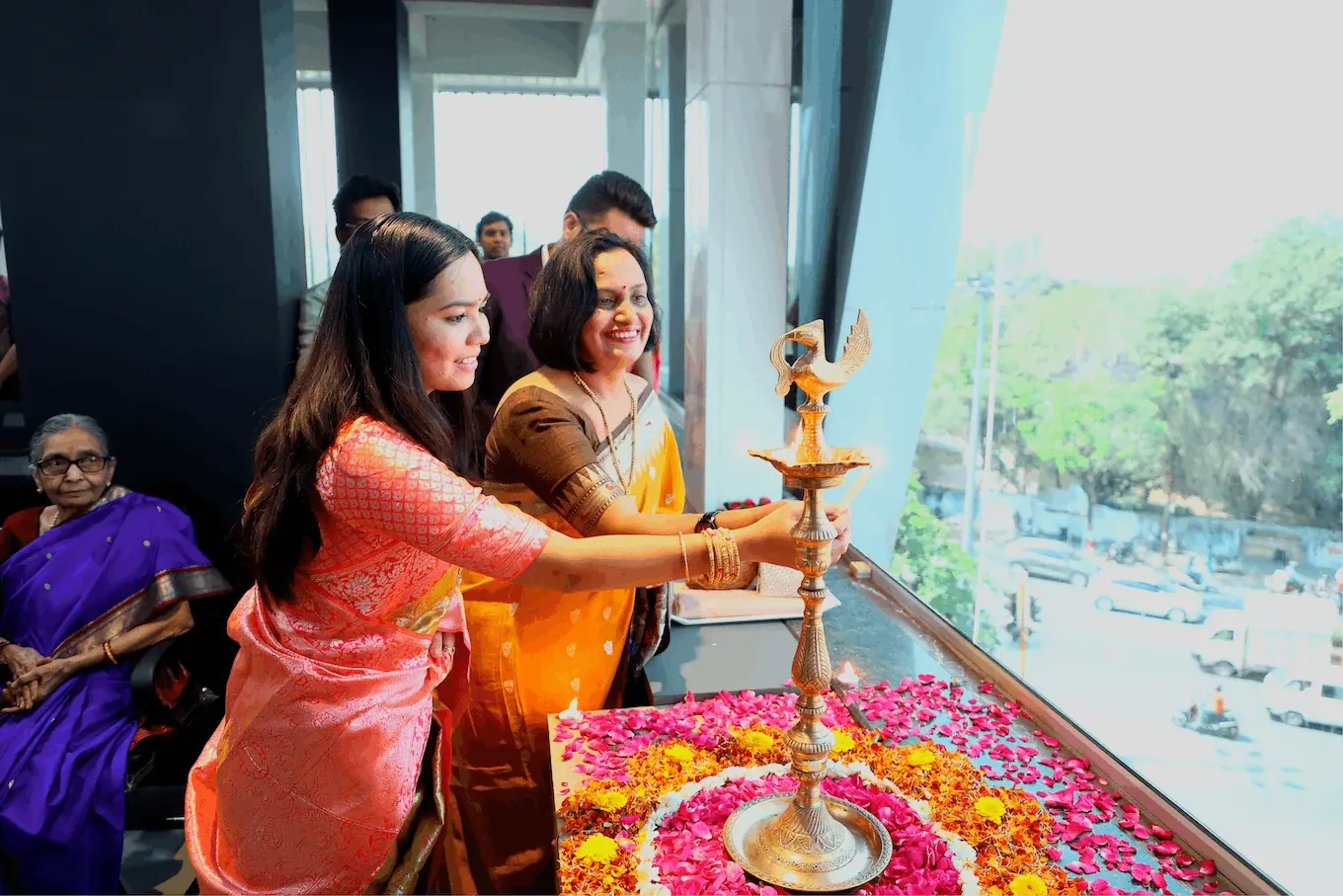 Traditional lamp-lighting ceremony at the inauguration of Fireblaze AI School's Mate Square office