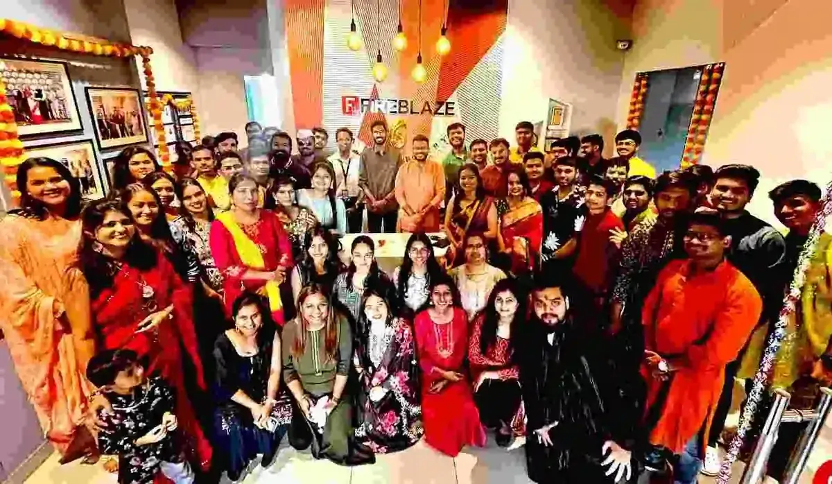 Fireblaze AI School students and team celebrating at the Mate Square centre inauguration in Nagpur