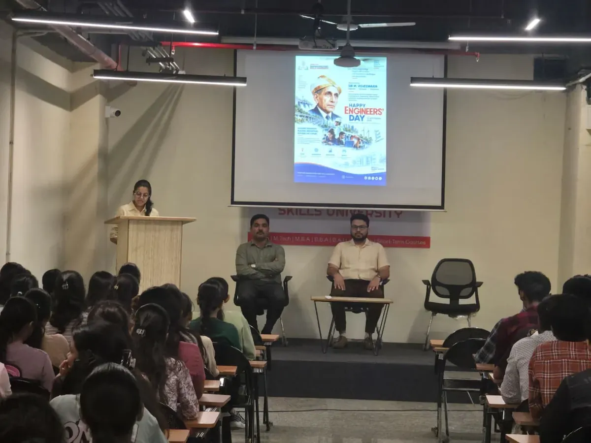 A full hall of engineering students at the Engineers Day session at the Nagpur centre of Ratan Tata Maharashtra State Skills University